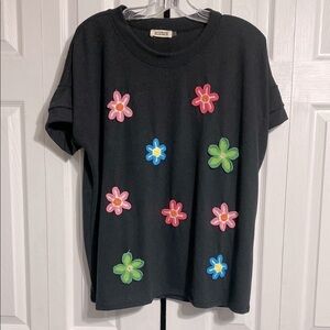 Blumin Black & crochet floral soft knit tee shirt top size 1X